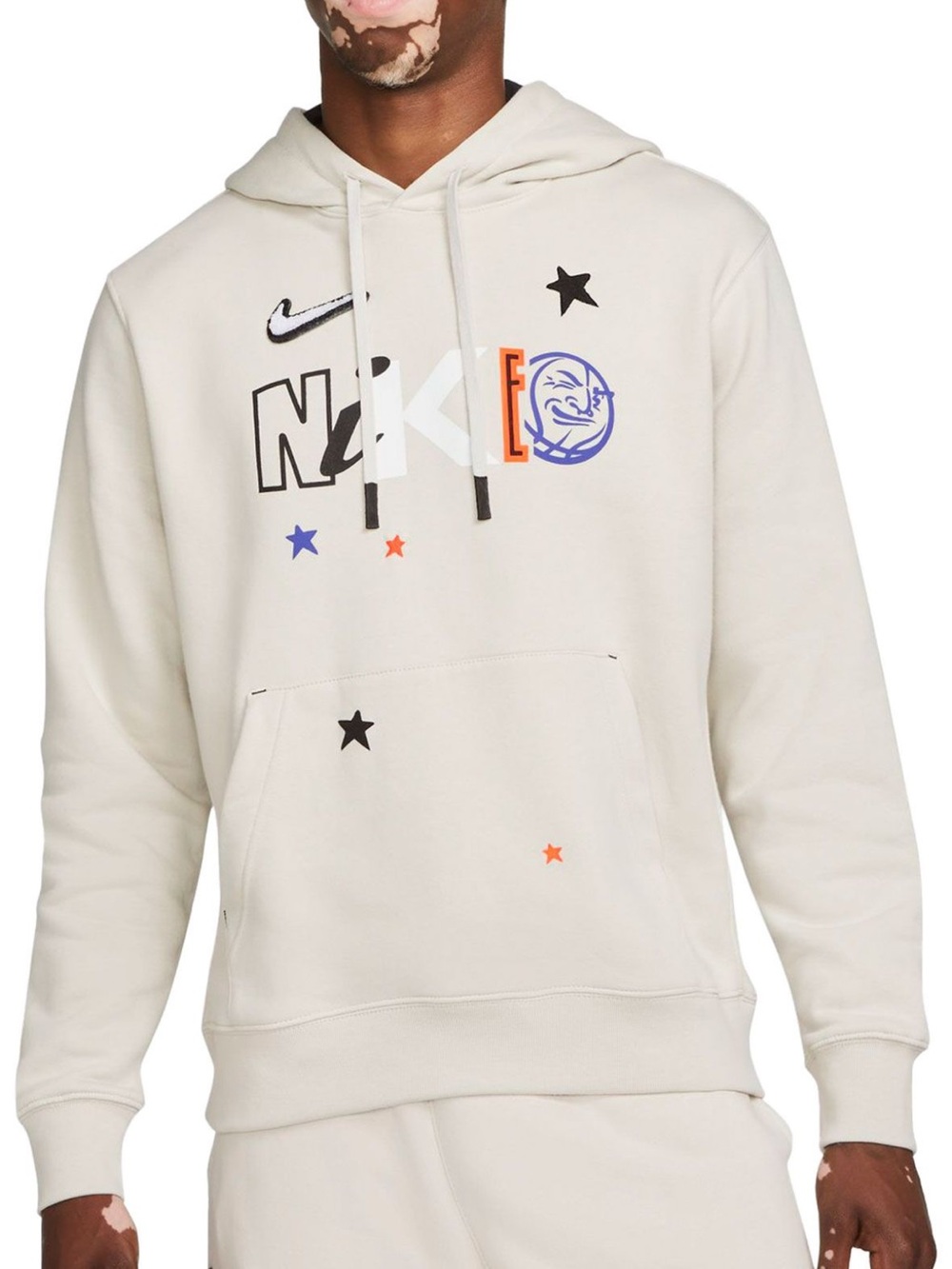 Nike Sportswear Club Men’s Cream Graphic Logo Hoodie in light bone/black color.
